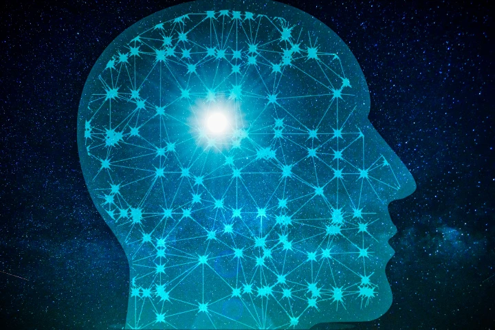 Abstract Network Map in a head silhouette